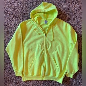 NWOT Hi-Vis Safety Yellow Green Hooded Zip-up Sweatshirt Jerzees NuBlend XL